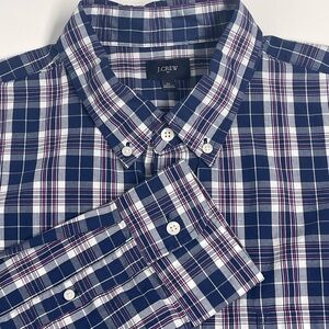 J.Crew Men's Secret Wash Cotton Poplin Plaid Shirt Navy, White, & Pink Size XL